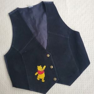 Disney Pooh Bear Vest unisex size Medium vintage Retro black suede embroidered